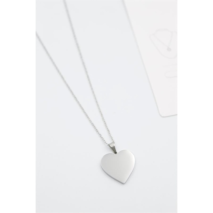 Küçük Kalp Plaka Kolye - Gümüş