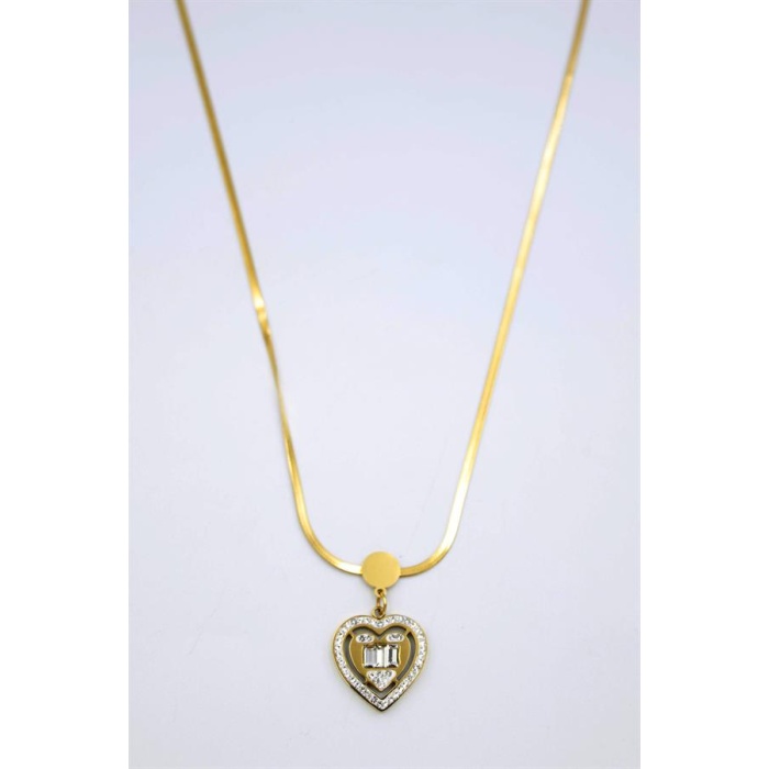 Baget Taşlı  Kalp Kolye - Altın