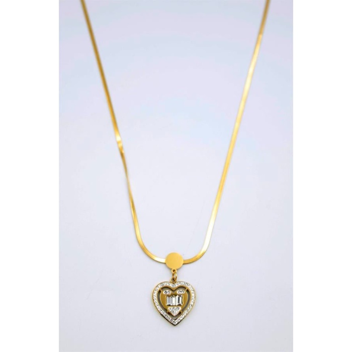 Baget Taşlı  Kalp Kolye - Altın