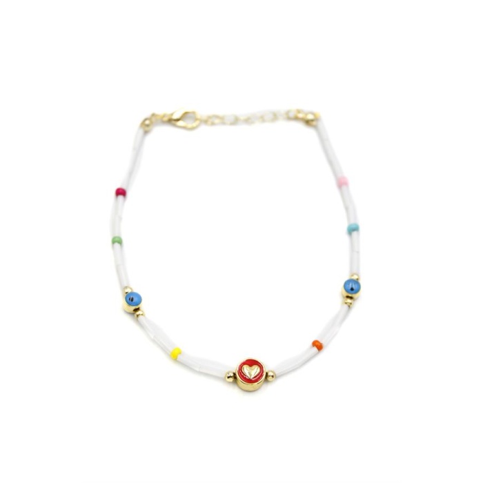 Boncuklu Kalp  Halhal - Kırmızı