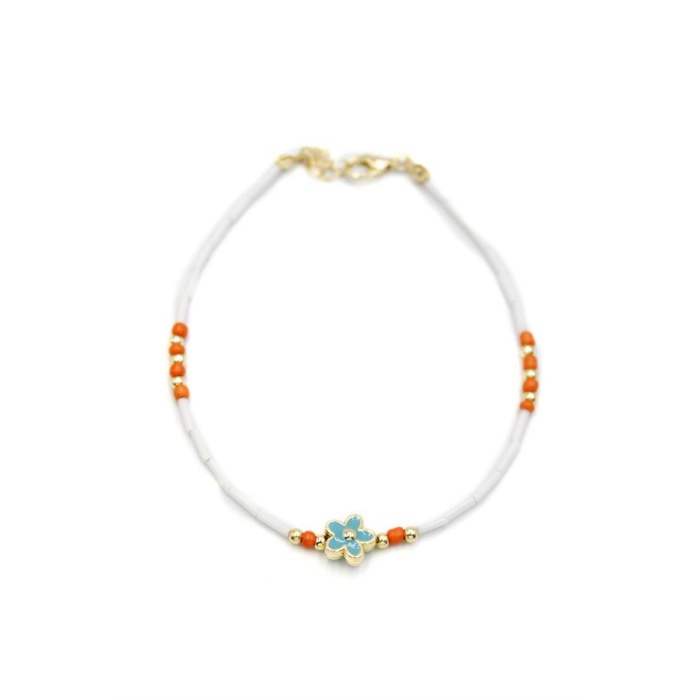 Boncuklu Çiçek  Halhal - Mavi