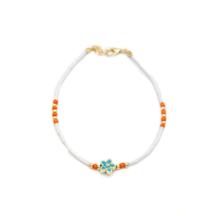 Boncuklu Çiçek  Halhal - Mavi