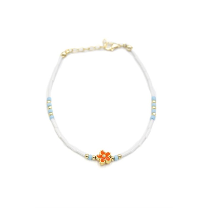 Boncuklu Çiçek  Halhal - Turuncu