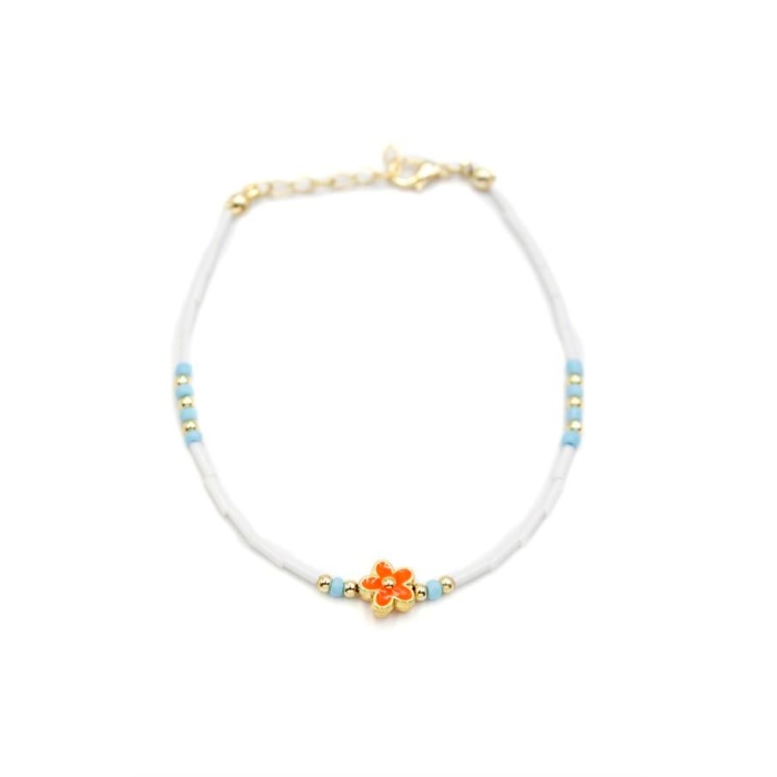 Boncuklu Çiçek  Halhal - Turuncu