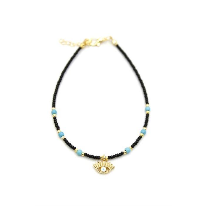 Boncuklu Göz Halhal - Siyah