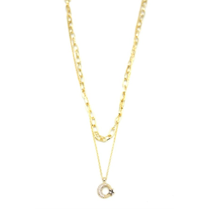 Çoklu Ay Yıldız Kolye - Altın