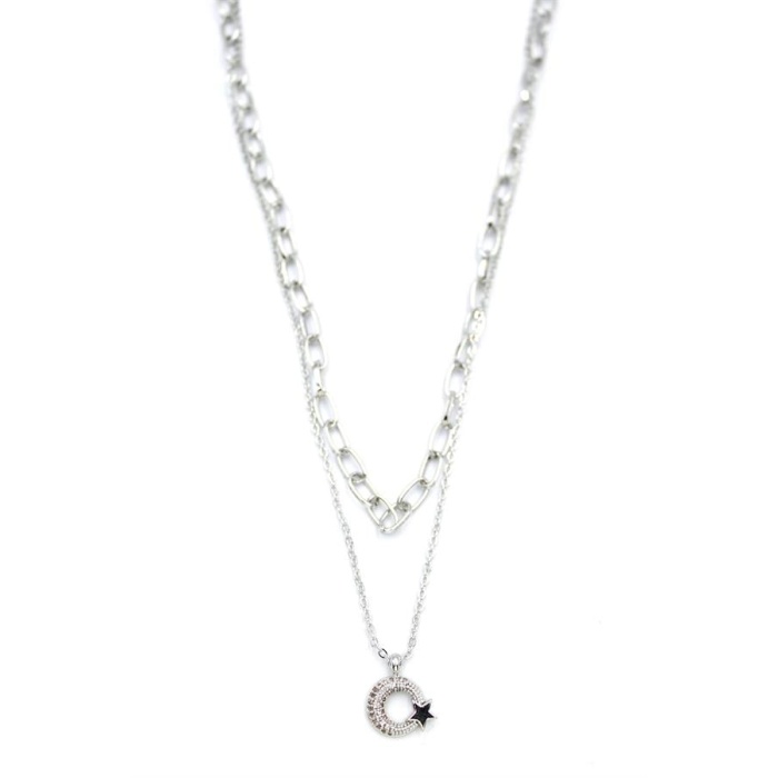 Çoklu Ay Yıldız Kolye - Gümüş