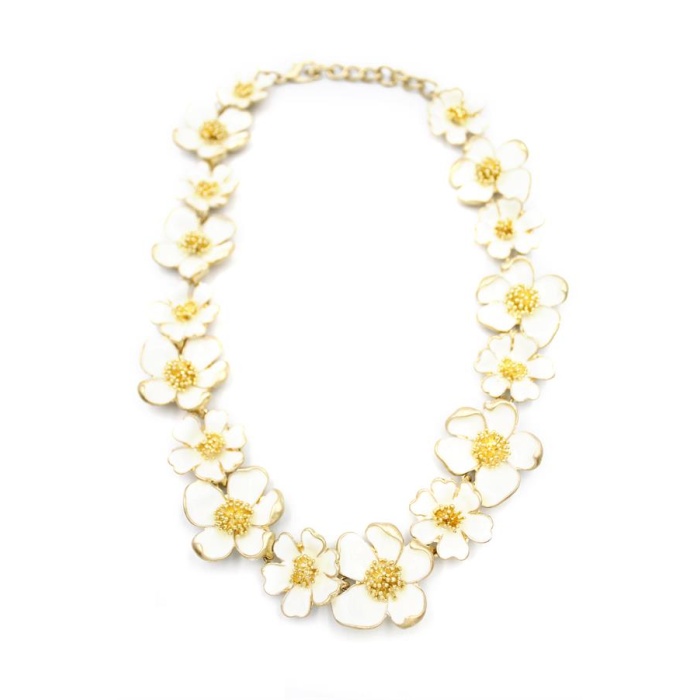 Mineli Çiçek Kolye - Krem