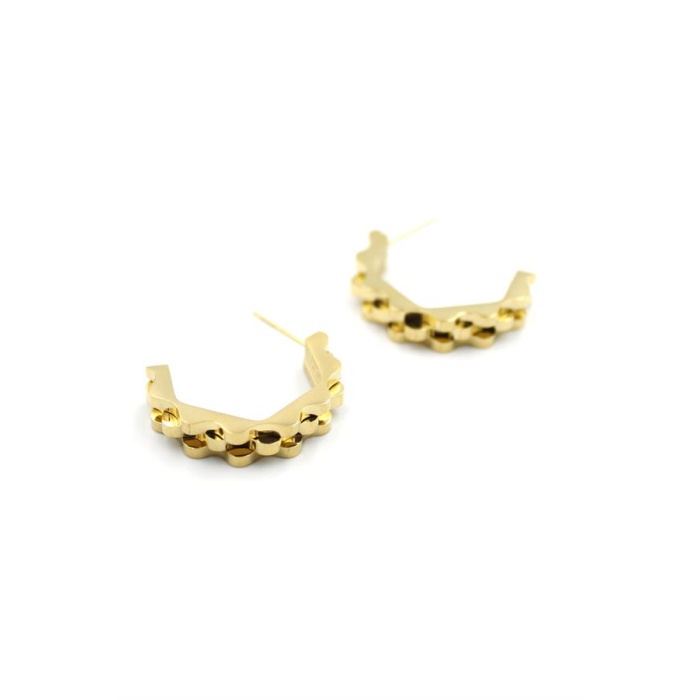 Tırtıklı Beşgen Çelik Küpe - Altın