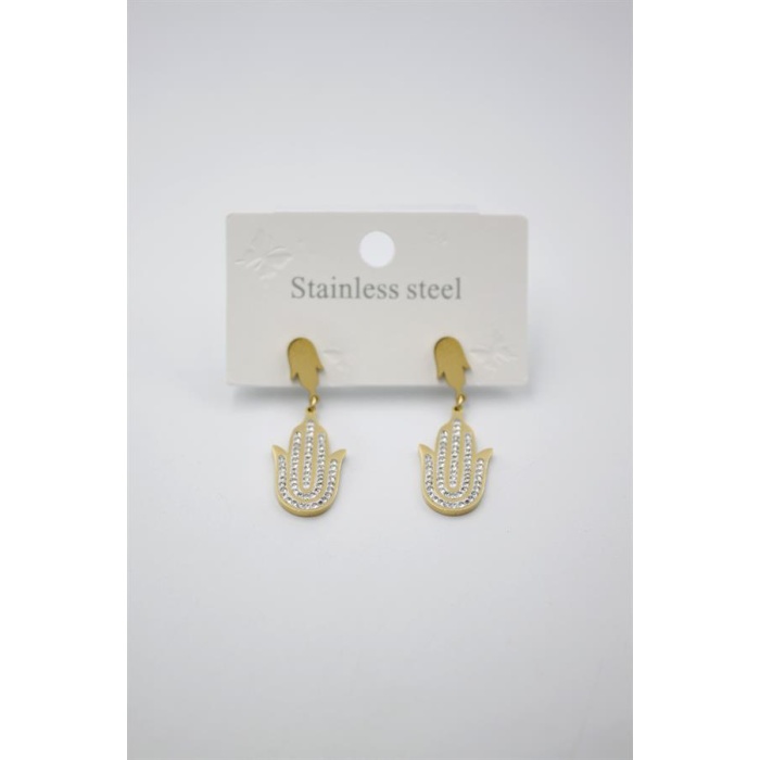 Taşlı Fatıma Eli Küpe - Altın