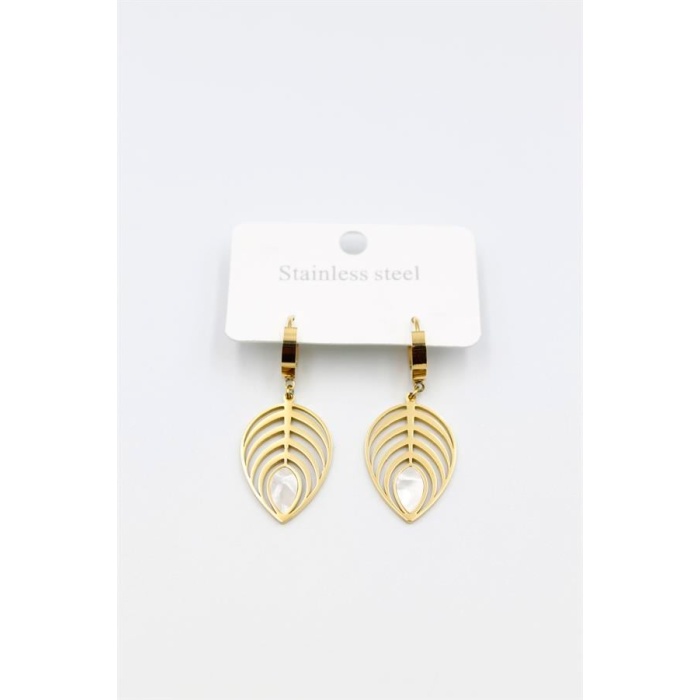 Sedef Yaprak Küpe - Altın