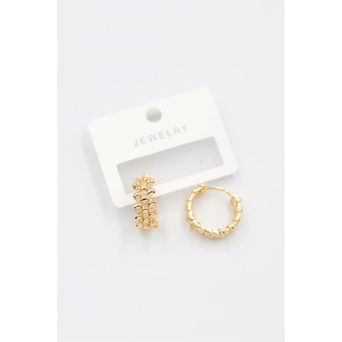 Taşlı Halka Küpe - Altın