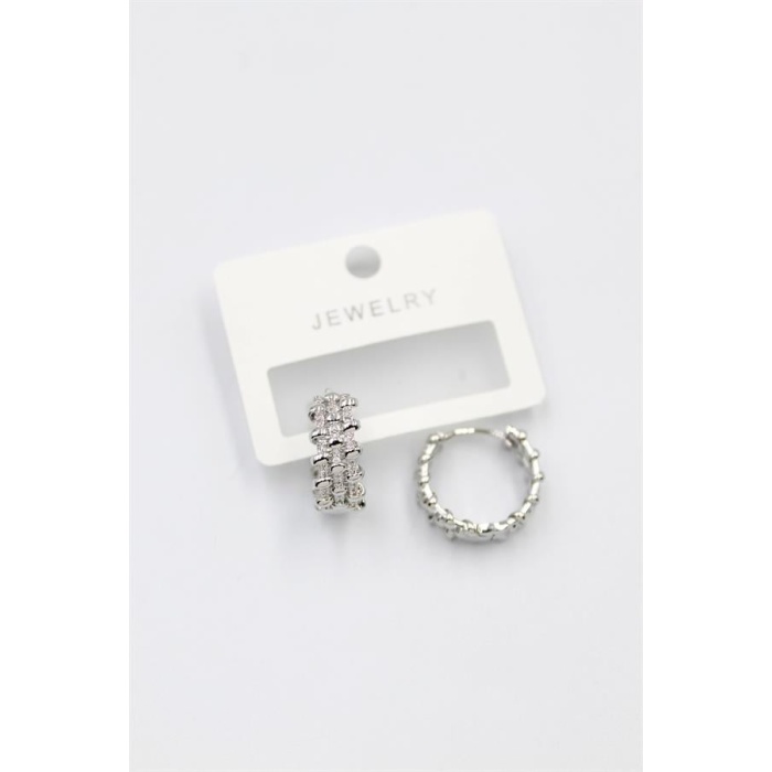 Taşlı Halka Küpe - Gümüş