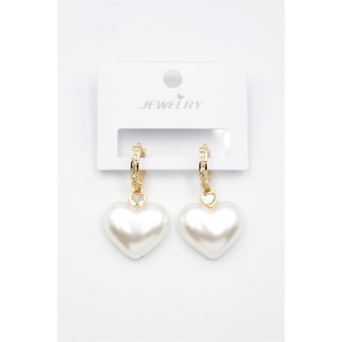 İnci Kalp Küpe - Altın