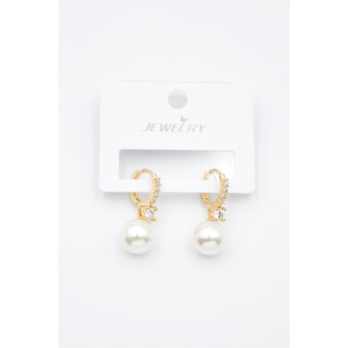 Taşlı İnci Küpe - Altın