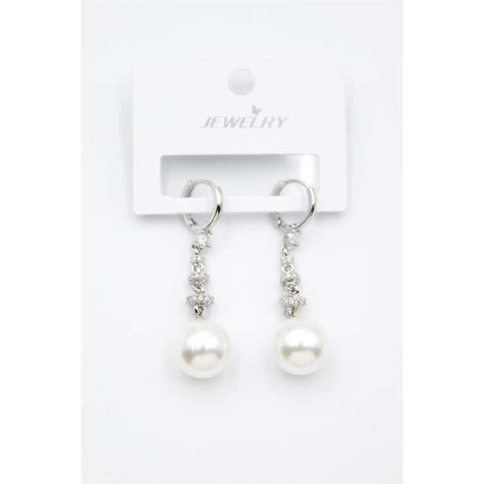 Taşlı İnci Küpe - Gümüş