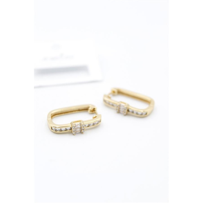 Dikdörgen Taşlı Küpe - Altın