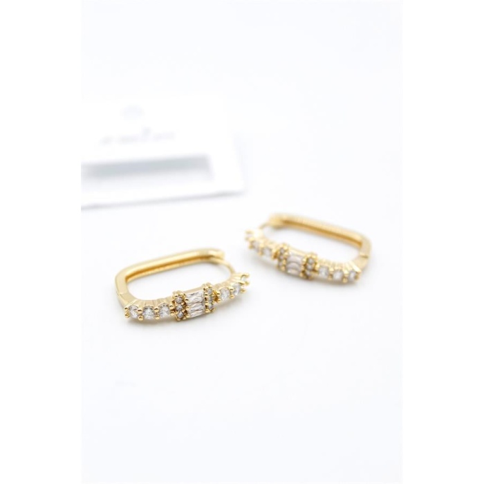 Dikdörgen Taşlı Küpe - Altın