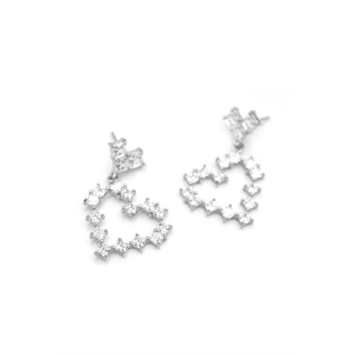 Taşlı Kalp Küpe - Gümüş