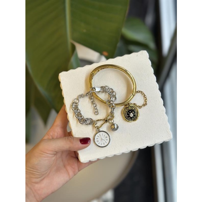 2li Zincirli Saat Bileklik - ÇOK RENKLİ