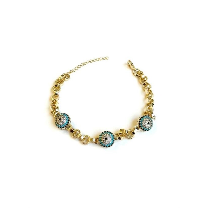 Taşlı Nazar Bileklik - Altın