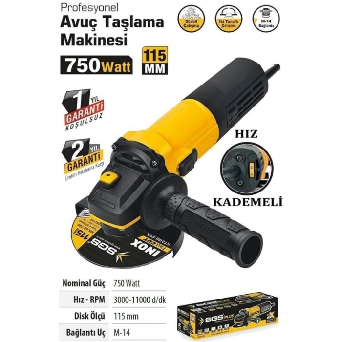 SGS 511 Devir Ayarlı Avuç Taşlama 115 750 Watt