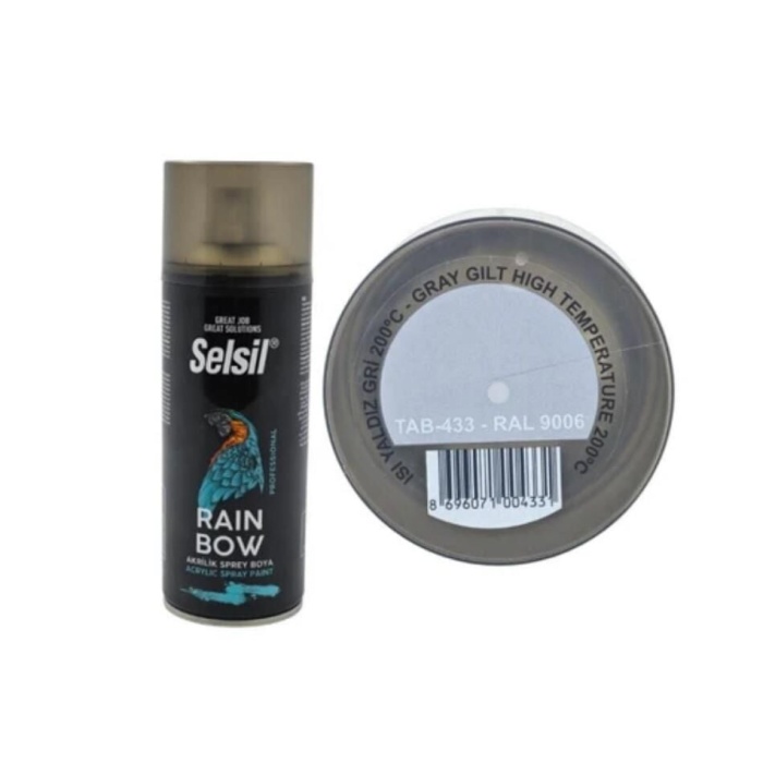 Selsil Rainbow Akrilik Sprey Boya 200 Derece Isıya Dayanıklı Yaldız Gri