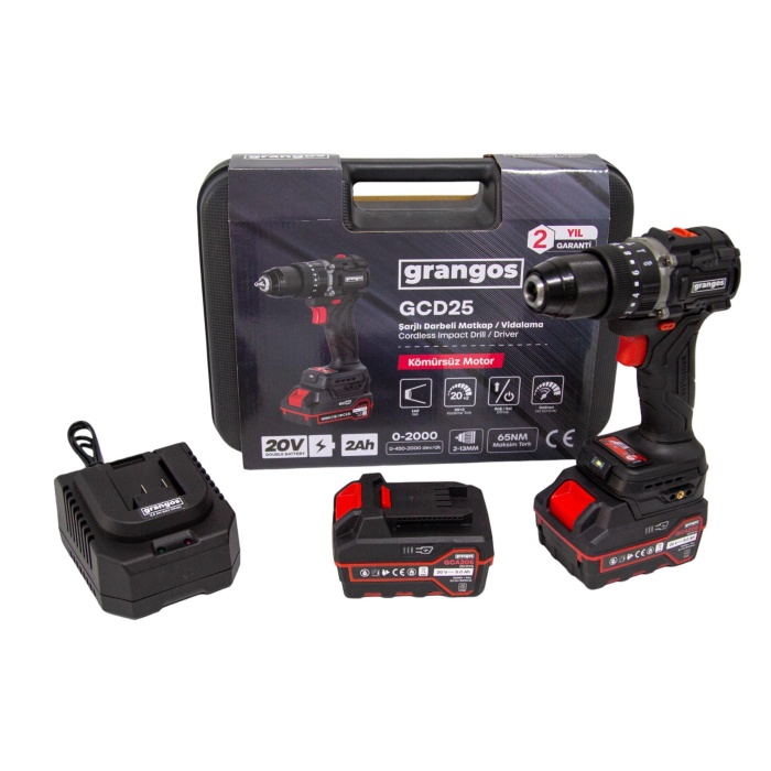 Grangos GCD25-F2 20V 5 Ah Çift Akülü Darbeli Matkap