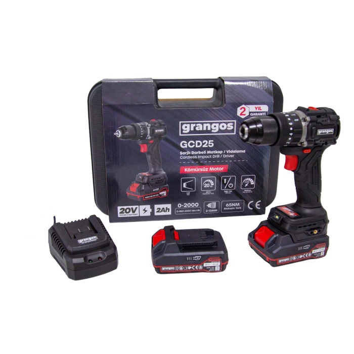 Grangos GCD25-T2 20V 2 Ah Çift Akülü Darbeli Matkap