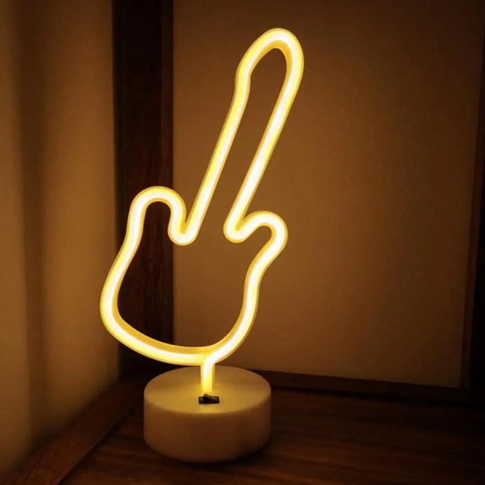 Neon Gitar Masa Lambası Pil + USB