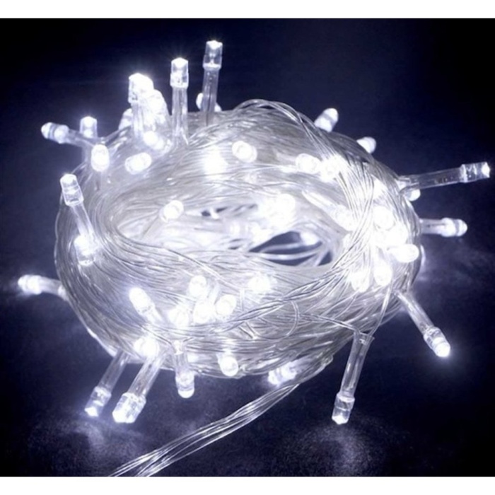 10 M 100 Led Boncuk Lamba Beyaz Işık Şeffaf Kablo MZ-18-11