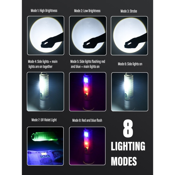 Profesyonel TG LED Güçlü 8 Modlu Type-C 1000 Lümen Şarjlı El Feneri