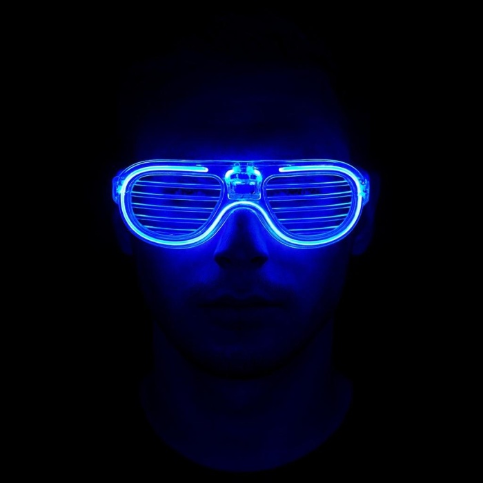 Mavi Led Işıklı Parti Gözlüğü - Neon Glow Gözlük 3 Modlu
