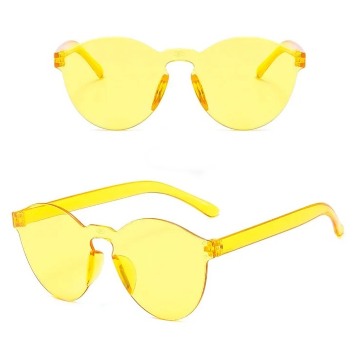 Sert Mika Oval Şekilli Çerçevesiz Sarı Gözlük Retro Parti 5x14 cm