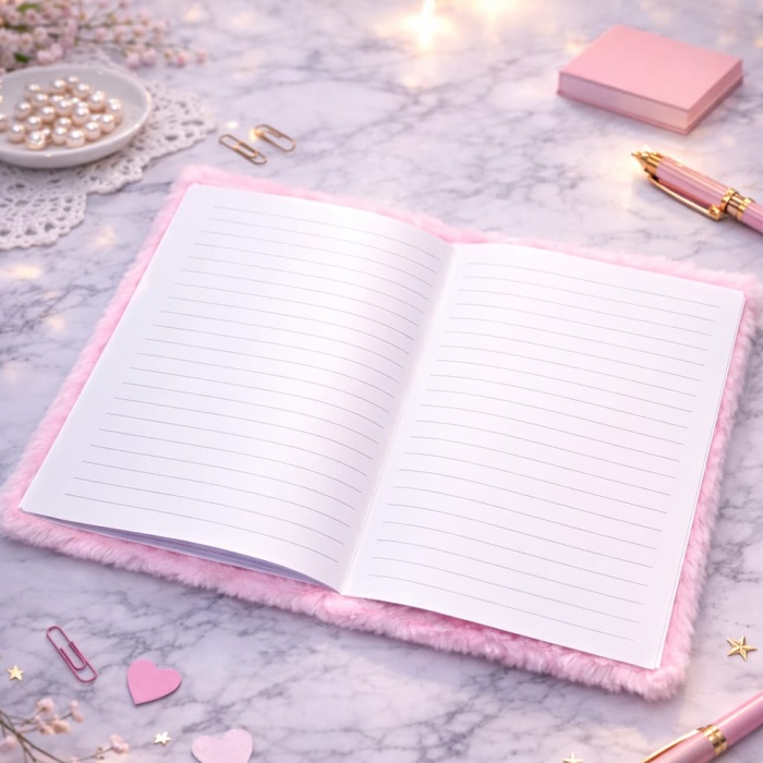 Kalpli Pembe Peluş Defter