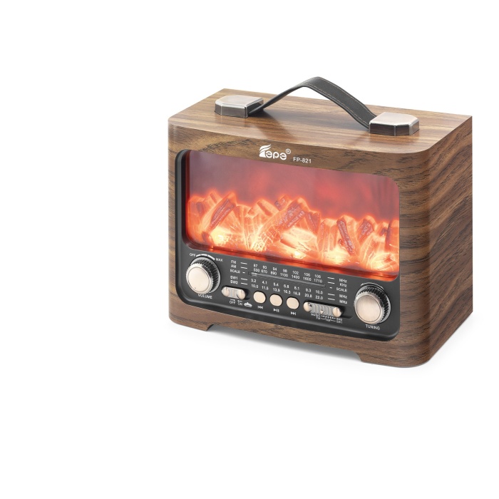 Bluetooth Fm Nostaljik Hoparlör Alev Efektli Usb Tf 25.7 X 14.5 X 19.4 Cm - Kahverengi FP821