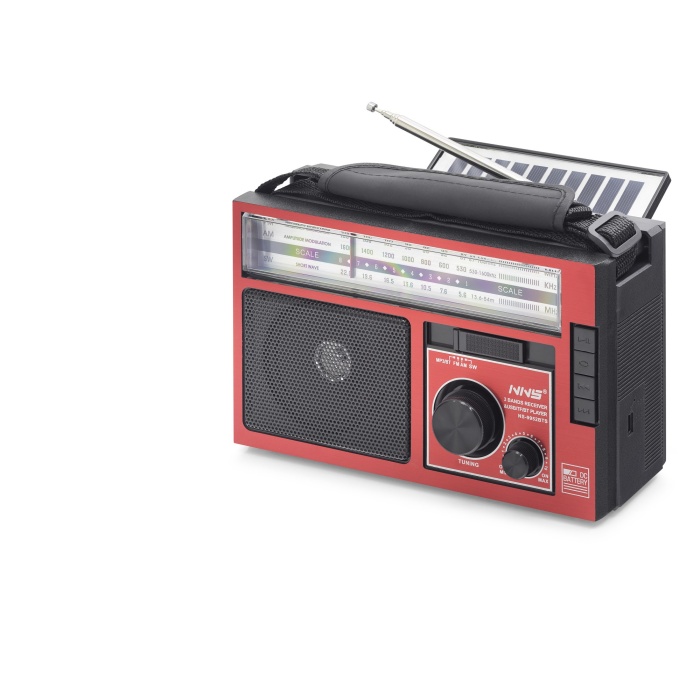 Bluetooth Solar Panelli Fm Radyo Usb Tf Nostaljik Hoparlör - Kırmızı Siyah NS9952BTS