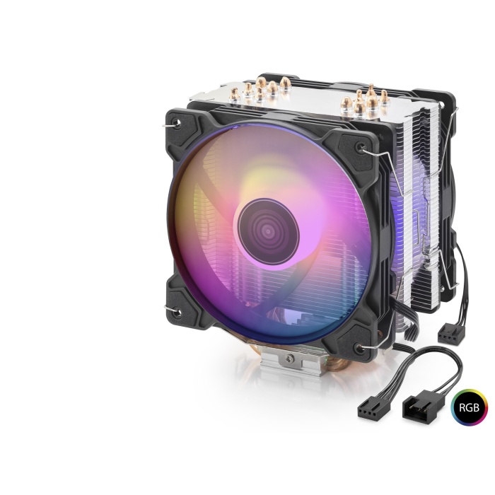 Cpu İşlemci Kule Tipi Soğutucu Çift Fanlı 6 Bakır Borulu Rgb - Siyah ND2602