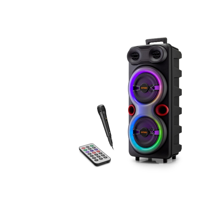 Bluetooth Karaoke Hoparlör Fm 2 X 8 Led’li Mikrofonlu Kumandalı 25.5 X 21 X 61 Cm - Siyah QS84