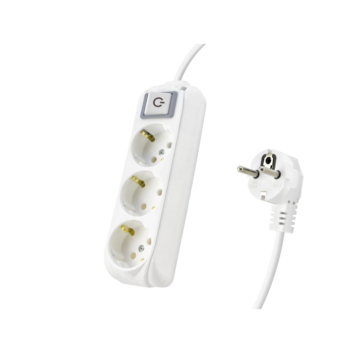 Anahtarlı Topraklı Uzatma Kablosu 3X Priz 2 M - Beyaz 9230202
