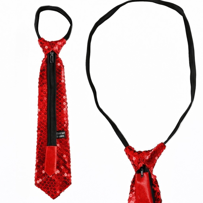 Kırmızı Pul Payetli Işıltılı Parti Kravatı 33 cm
