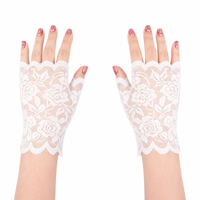 Beyaz Dantel Parmaksız Kısa Eldiven