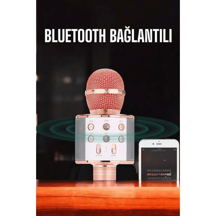 Kablosuz Bluetooth Karaoke Mikrofon USB ve AUX Girişli, Yüksek Ses Kalitesi