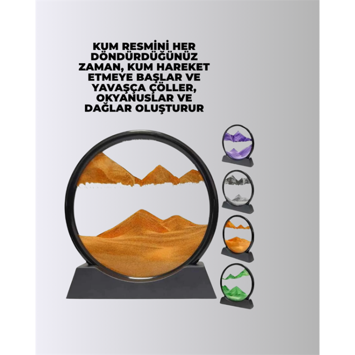 Döndürülebilir Dinamik Kum Tablosu – Stres Giderici, Yüksek Kaliteli Cam ve Doğal Kum ile Sanatsal Masa Dekoru