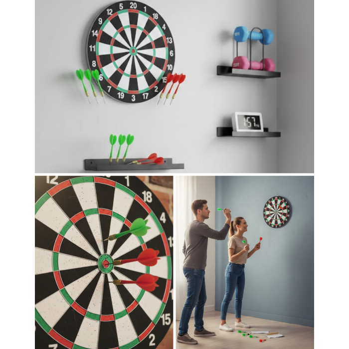 Şık Tasarımlı 15 İnç Dart Tahtası Metal Uçlu 4 Ok Seti