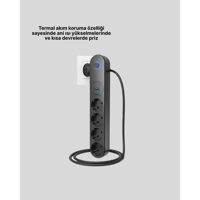 Led Anahtarlı Akım Korumalı Çoklu Priz 4 Priz 3 USB Girişli