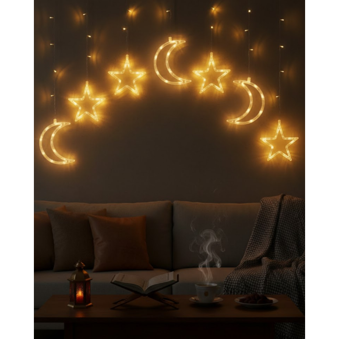 Büyük Ay Yıldız Ramazan Led Işık Dekoratif Işıklı Süs