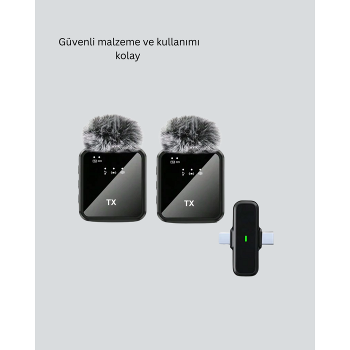 2’li Kablosuz Yaka Mikrofonu Type-C ve Lightning Uyumlu Profesyonel Set