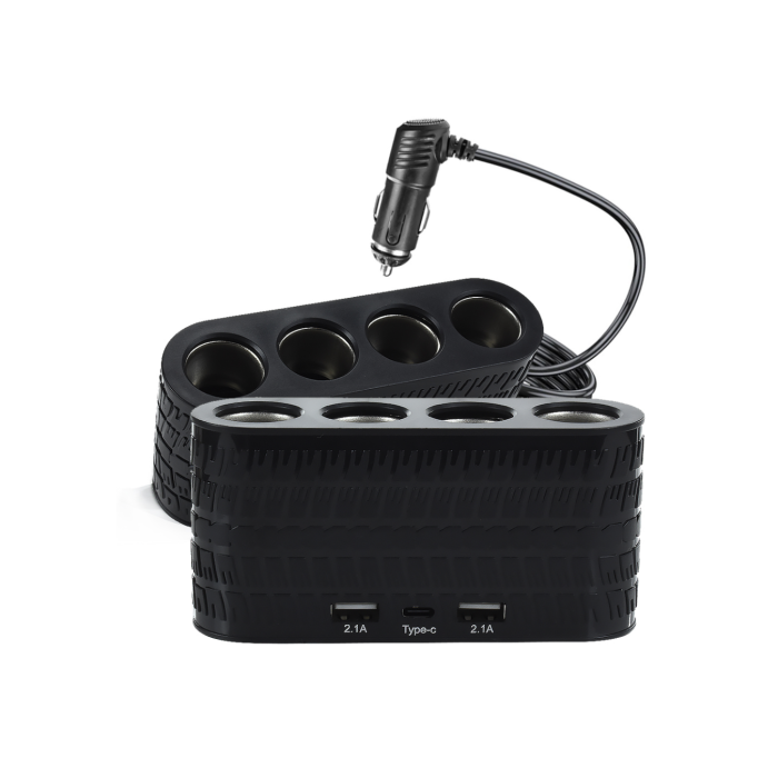 4 Çakmak Girişli Araç Çoklayıcı Type C ve USB Destekli Güvenli Güç Dağıtıcı