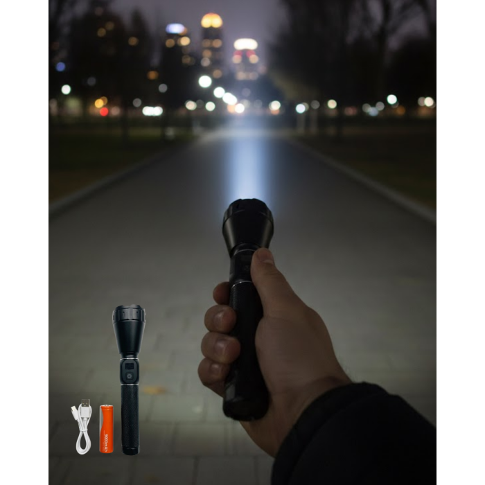 Yüksek Lümenli Şarjlı El Feneri 9000mAh Güçlü Işık ve Taşıma Çantalı Set